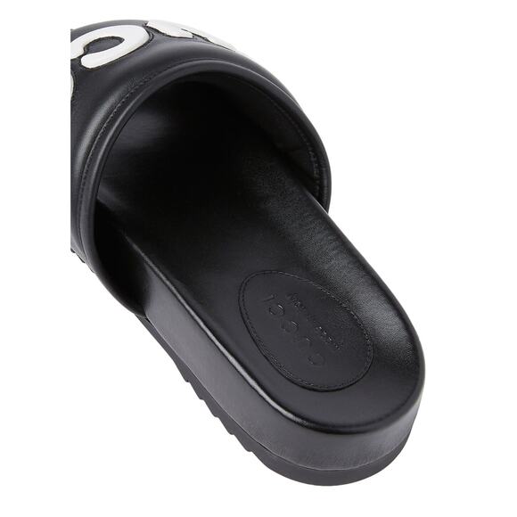 Authentic GUCCI Jumbo Logo Leather Slide Sandals Black Men's Size 8 | US 8.5 NWT - Picture 8 of 14